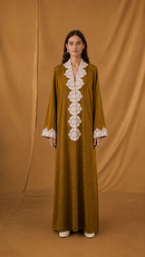 New Zainah cut abaya - Floral Curvy Lace - Silk Embossed