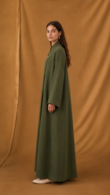 v Notch Cross Collar Abaya - Dark Green
