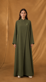 v Notch Cross Collar Abaya - Dark Green
