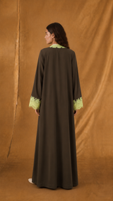 v Neck Abaya - Light Green Floral Toor