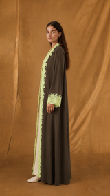 v Neck Abaya - Light Green Floral Toor
