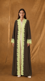 v Neck Abaya - Light Green Floral Toor