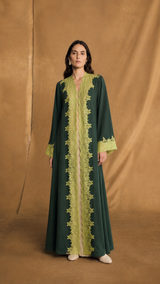 v Neck Abaya - Light Green Floral Toor