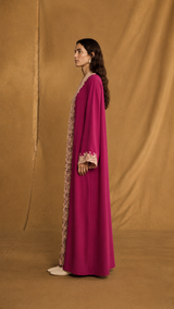 v Neck Abaya - Light Biege Floral Toor