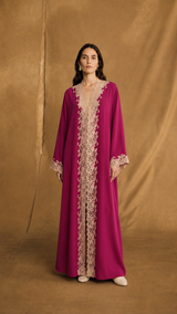 v Neck Abaya - Light Biege Floral Toor