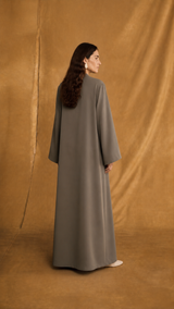 v Neck Abaya - Pink With Green Small Flower Lace