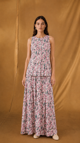 Vacation Wear - Round Neck sleeveless Short Top With Skirt