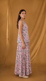 Vacation Wear - Round Neck sleeveless Short Top With Skirt