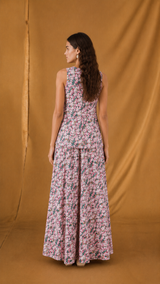 Vacation Wear - Round Neck sleeveless Short Top With Skirt