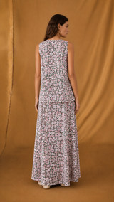 Vacation Wear - Top and Skirt in pink with green mix flower print chiffon