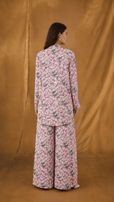 Vacation Wear - Coord Set - Chiffon Pink and Green Mix Floral Printed