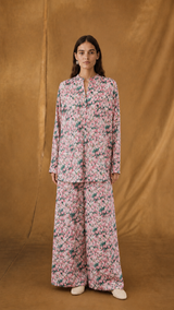 Vacation Wear - Coord Set - Chiffon Pink and Green Mix Floral Printed
