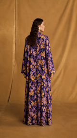 Zainah Cut Abaya - Orange and Violet Flowers
