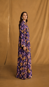 Zainah Cut Abaya - Orange and Violet Flowers