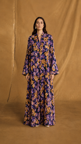 Zainah Cut Abaya - Orange and Violet Flowers