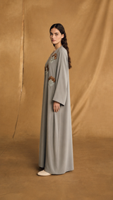 v Neck Abaya - Flower Sequin Bead Emb.