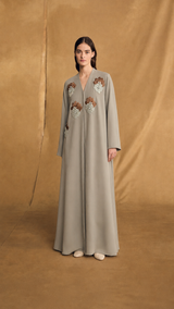 v Neck Abaya - Flower Sequin Bead Emb.