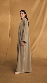 v Neck Abaya - Silver Sequin Lace