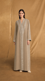v Neck Abaya - Silver Sequin Lace