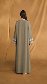 v Neck Abaya - Silver Sequin Lace
