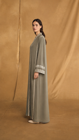 v Neck Abaya - Silver Sequin Lace