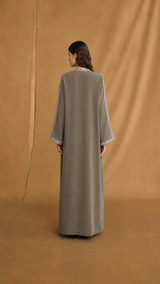 v Neck Abaya - Silver Sequin Lace