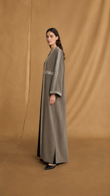 v Neck Abaya - Silver Sequin Lace