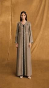 v Neck Abaya - Silver Sequin Lace