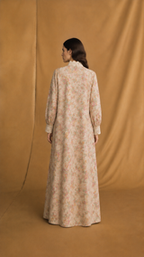 Chinese Collar Abaya - White Curvy Lace 2Line Front