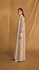Chinese Collar Abaya - White Curvy Lace 2Line Front