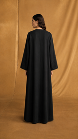 Round Neck Abaya - Black Emb. Lace