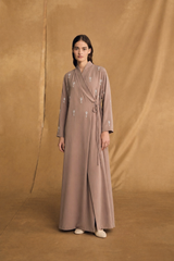 v High Neck Overlap Abaya -  Hanging Bead