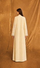 v Neck Abaya - Beige toor with Silver Off White Sequin Bead Flower Patch