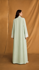 v Neck Abaya - White Curvy Lace and Off White Floral Crochet Lace
