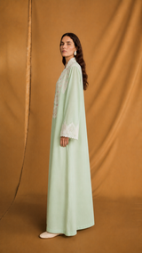 v Neck Abaya - White Curvy Lace and Off White Floral Crochet Lace