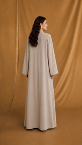 V Neck Abaya - Off White Heart Toor