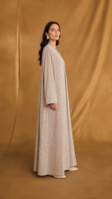 V Neck Abaya - Off White Heart Toor