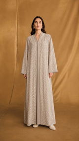 V Neck Abaya - Off White Heart Toor