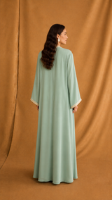v Neck Abaya - Mint Green Sequin Border Lace