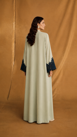v Neck Abaya - Navy Blue Coded Lace