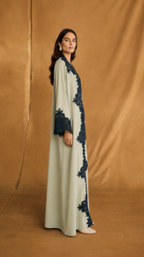 v Neck Abaya - Navy Blue Coded Lace