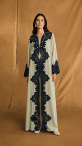 v Neck Abaya - Navy Blue Coded Lace