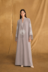 Zainah Cut Abaya - Window Cuff - Tie Rope on Front - Off White Crochet