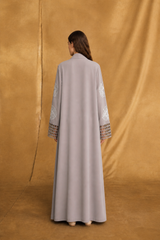Zainah Cut Abaya - Window Cuff - Tie Rope on Front - Off White Crochet