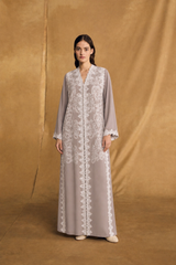 v Neck Abaya - China Off White Crochet Lace