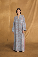 v Neck Abaya - Sky Blue Flower Toor