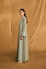 v Neck Abaya - Light Blue Toor on Neck Line
