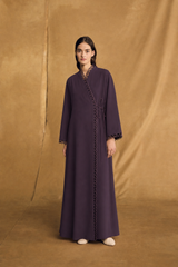 v High Neck Overlap Abaya - Maroon Curvy Loops