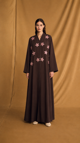 v Neck Abaya - Star Sequin Bead Emb.