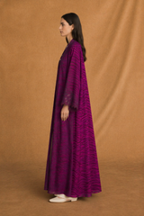 Zainah Cut Abaya - Fuchsia Pink with Dark Green Dantil